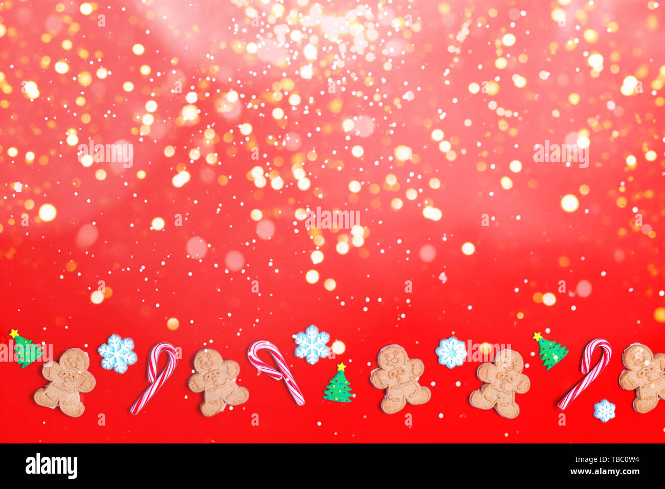 Christmas Sweet Treats Pattern Background With Festive Bokeh Snow Lights Flat Lay Holiday Concept Horizontal Stock Photo Alamy