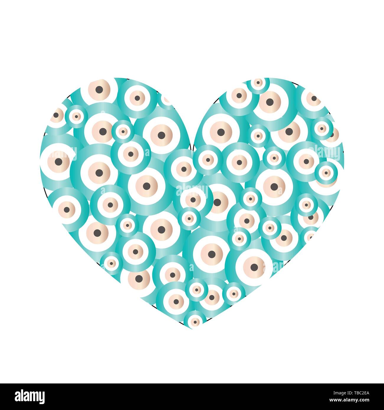 heart with turquoise evil eyes vector evil eye card love card Stock