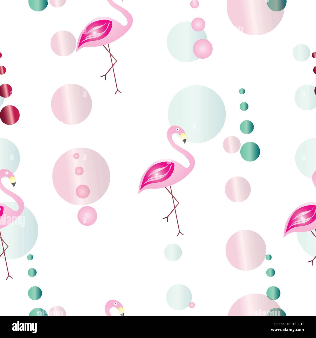 seamless pattern with flamingos and abstract bubbles vector Stock ...
