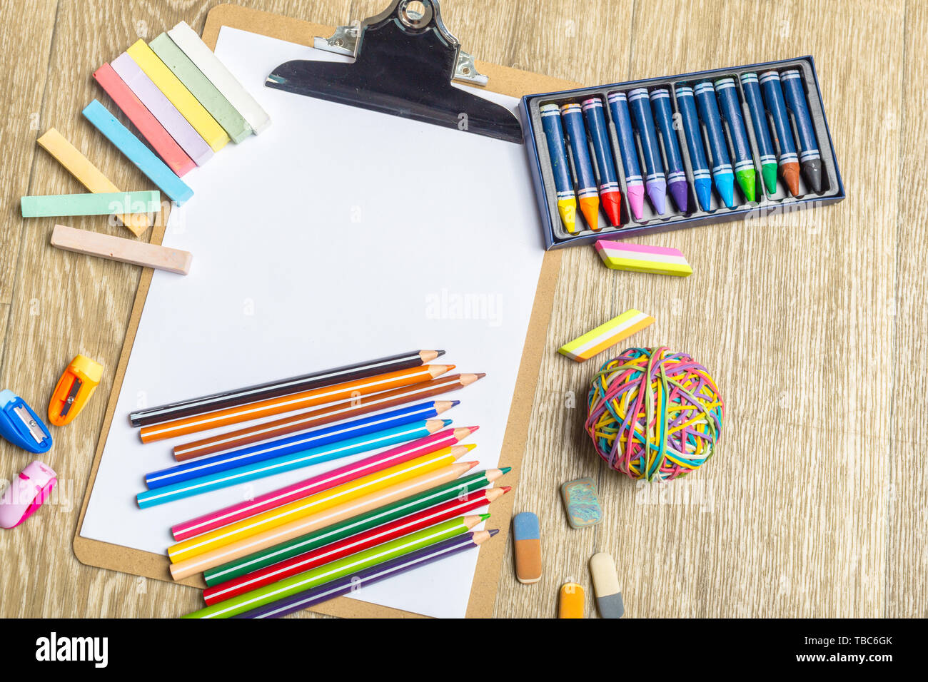 various colorful drawing tools. Mock up Stock Photo