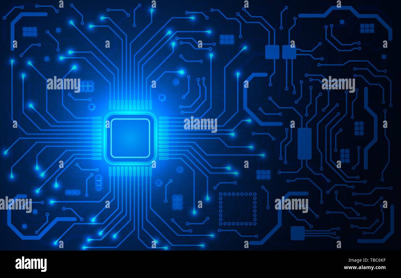 CPU chip and circuit board. Blue microprocessor background. Computer  motherboard. Bright connections. Abstract light technological backdrop.  Trendy ve Stock Vector Image & Art - Alamy