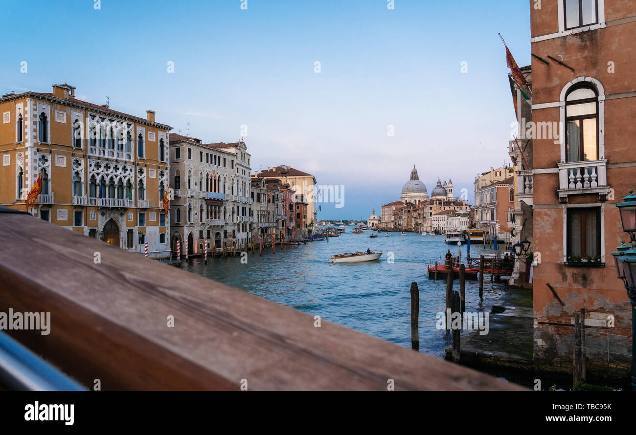 Sunset View Of Grand Canal With Basilica Di Santa Maria Della Salute From Bridge Venice Italy