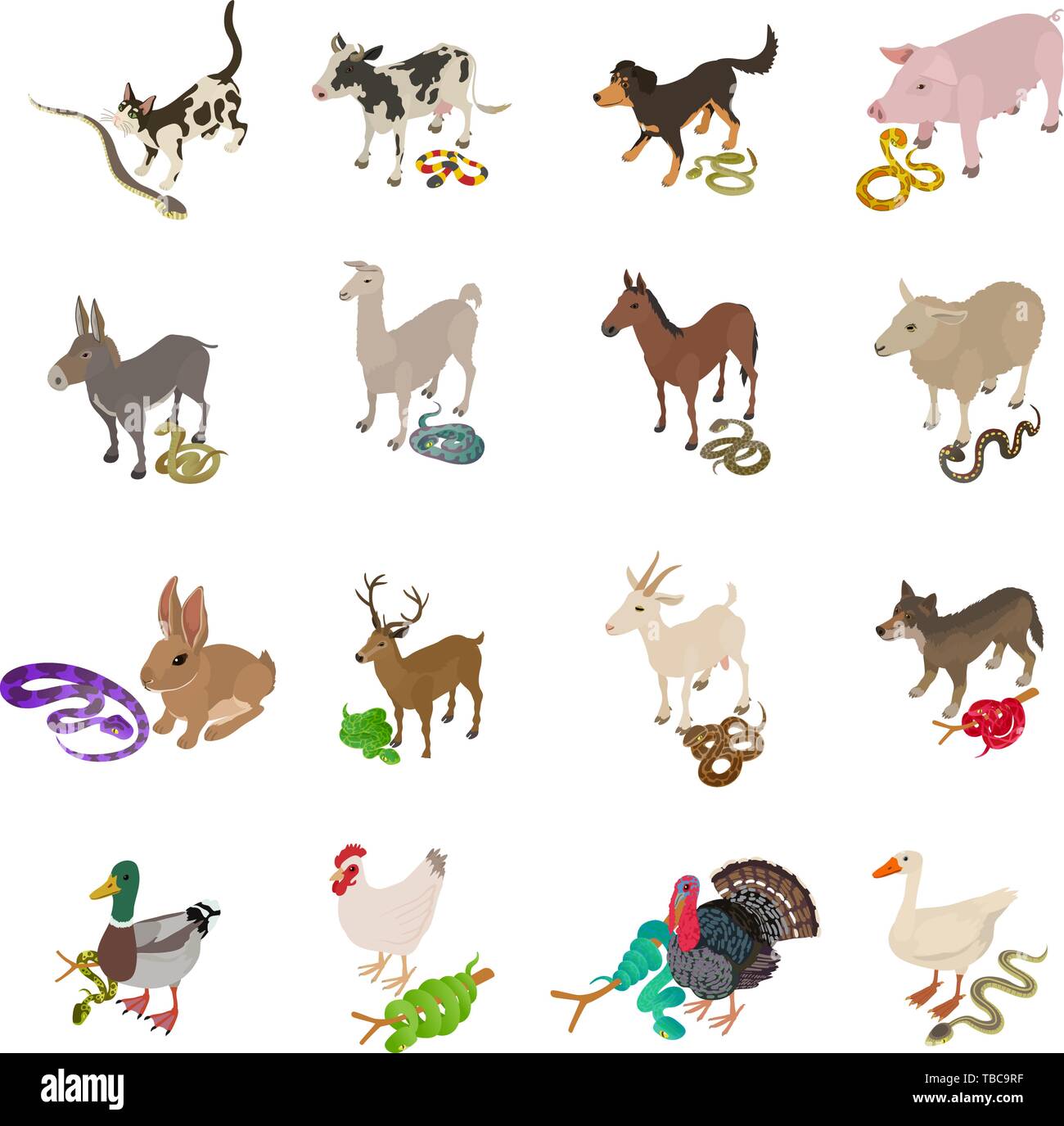 Threat snake icons set, isometric style Stock Vector