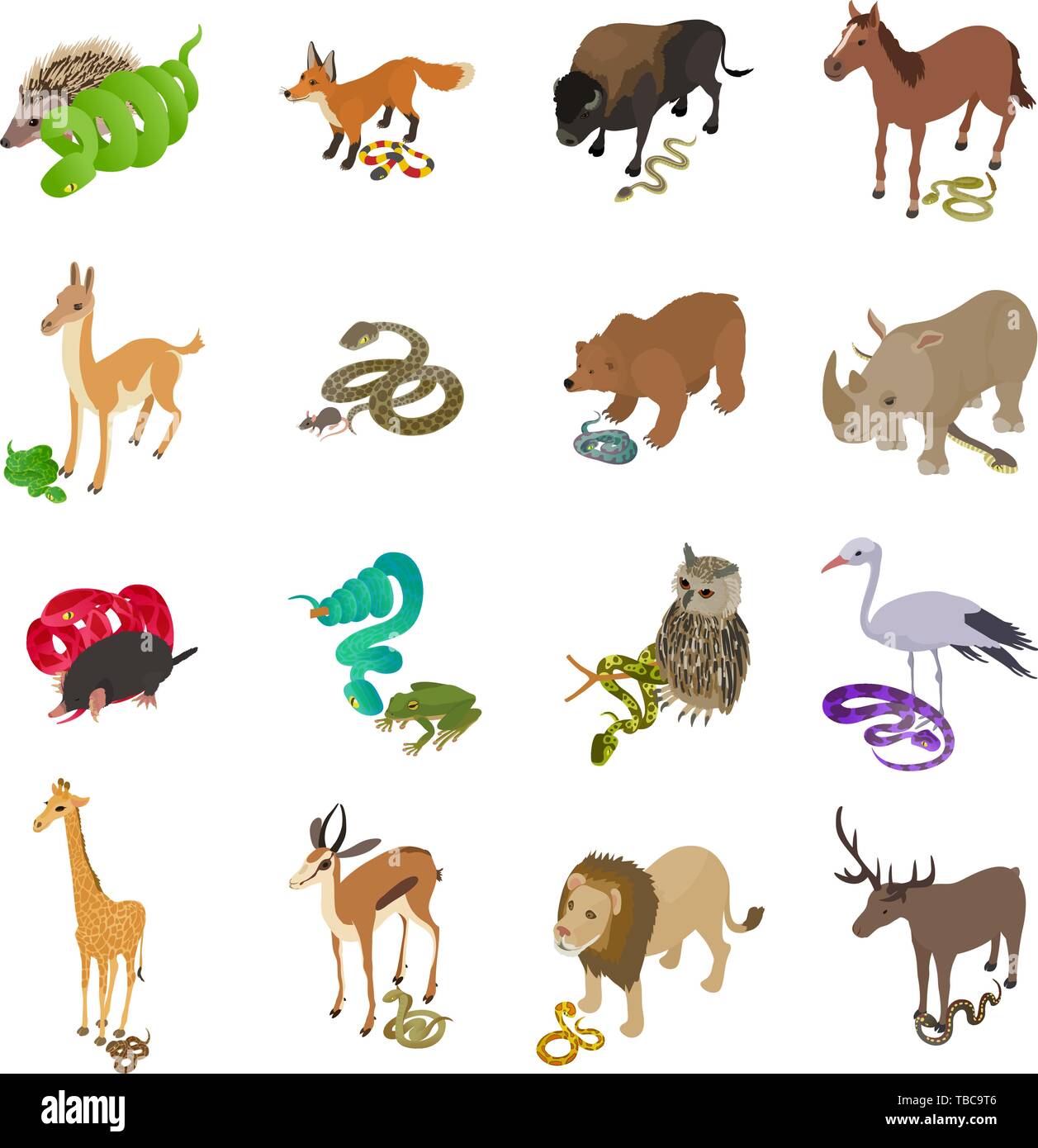 Wild snake icons set, isometric style Stock Vector