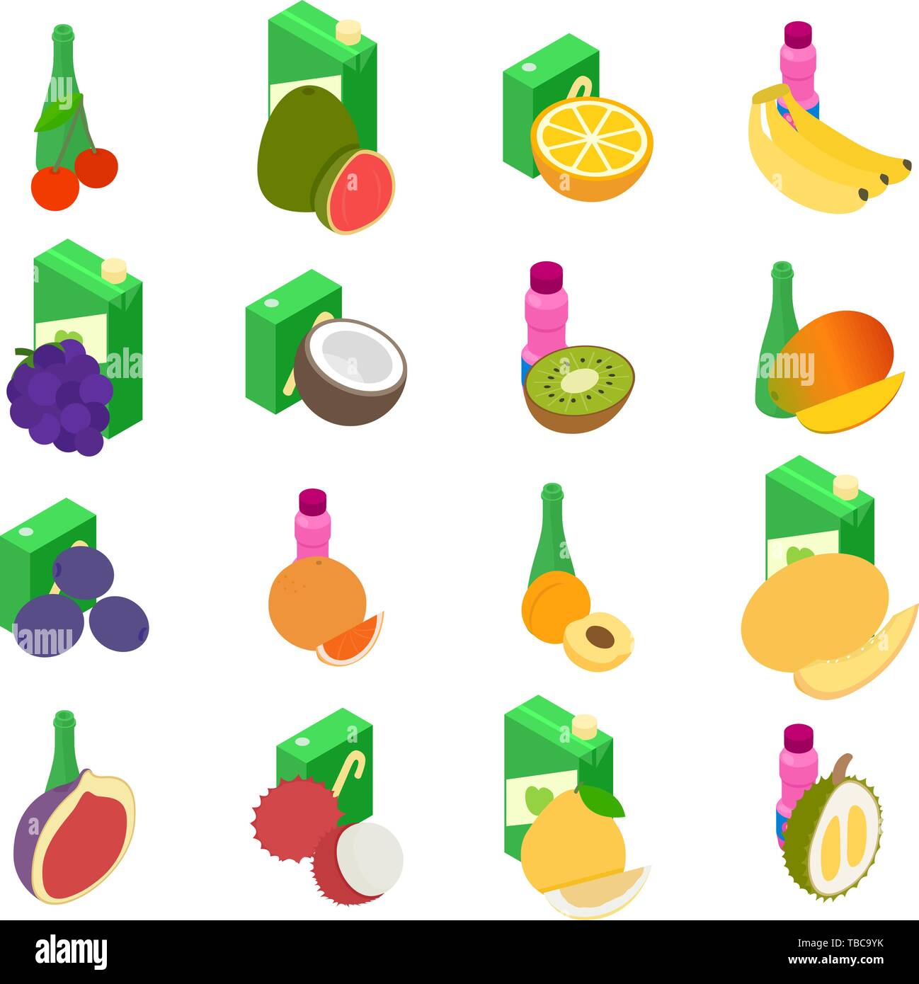 Juice icons set, isometric style Stock Vector