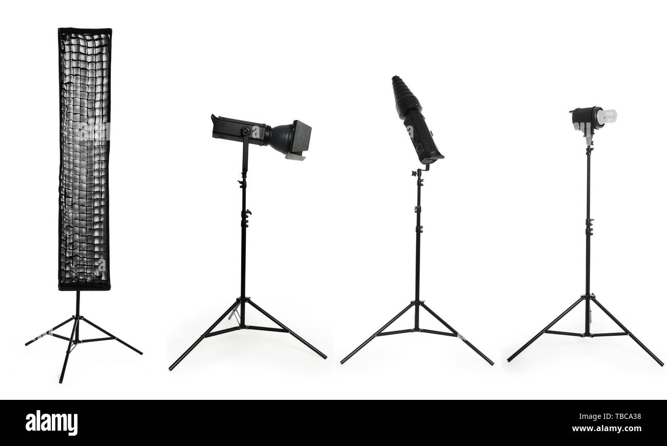 Photo studio lighting equipment isolated on white Stock Photo Alamy