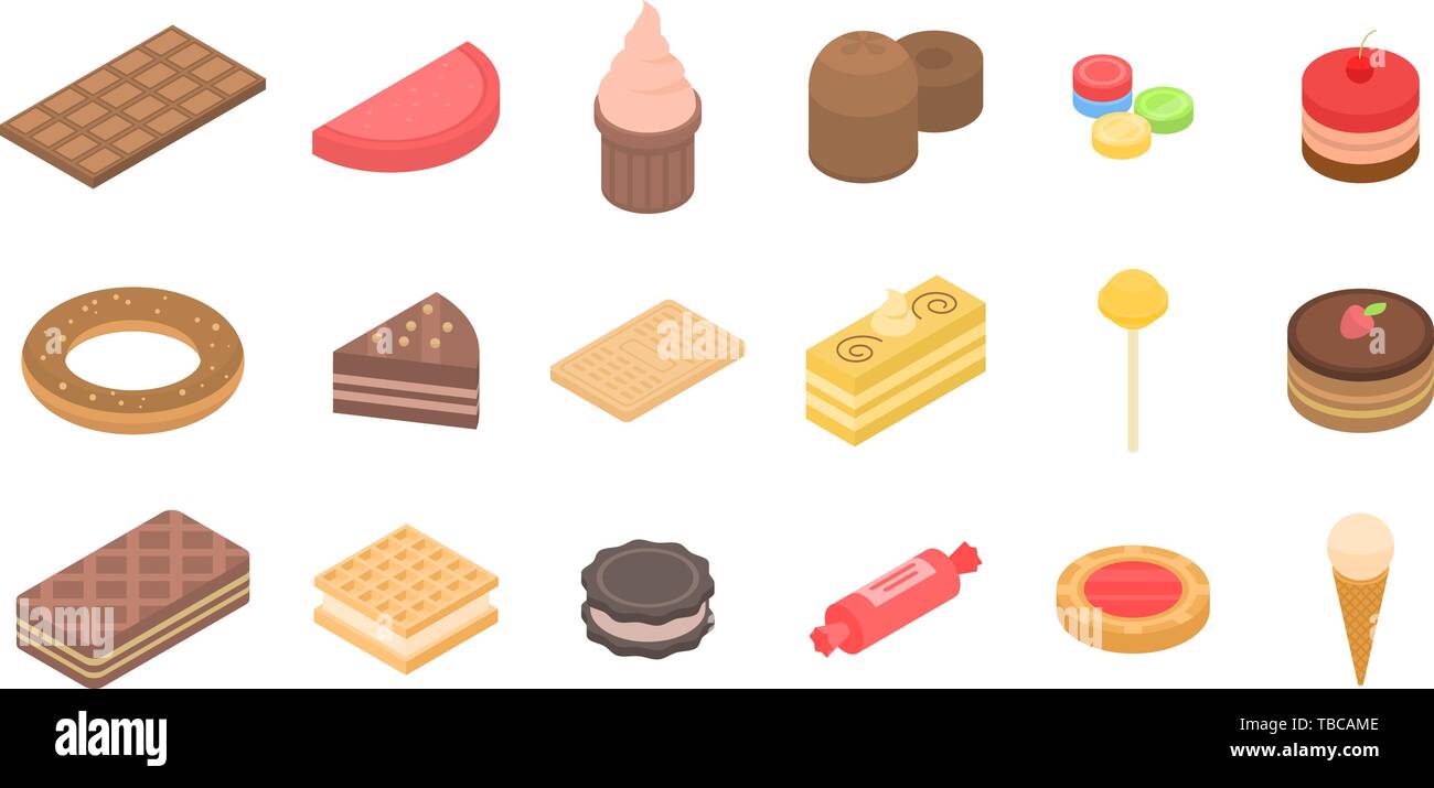 Confectionery icons set, isometric style Stock Vector