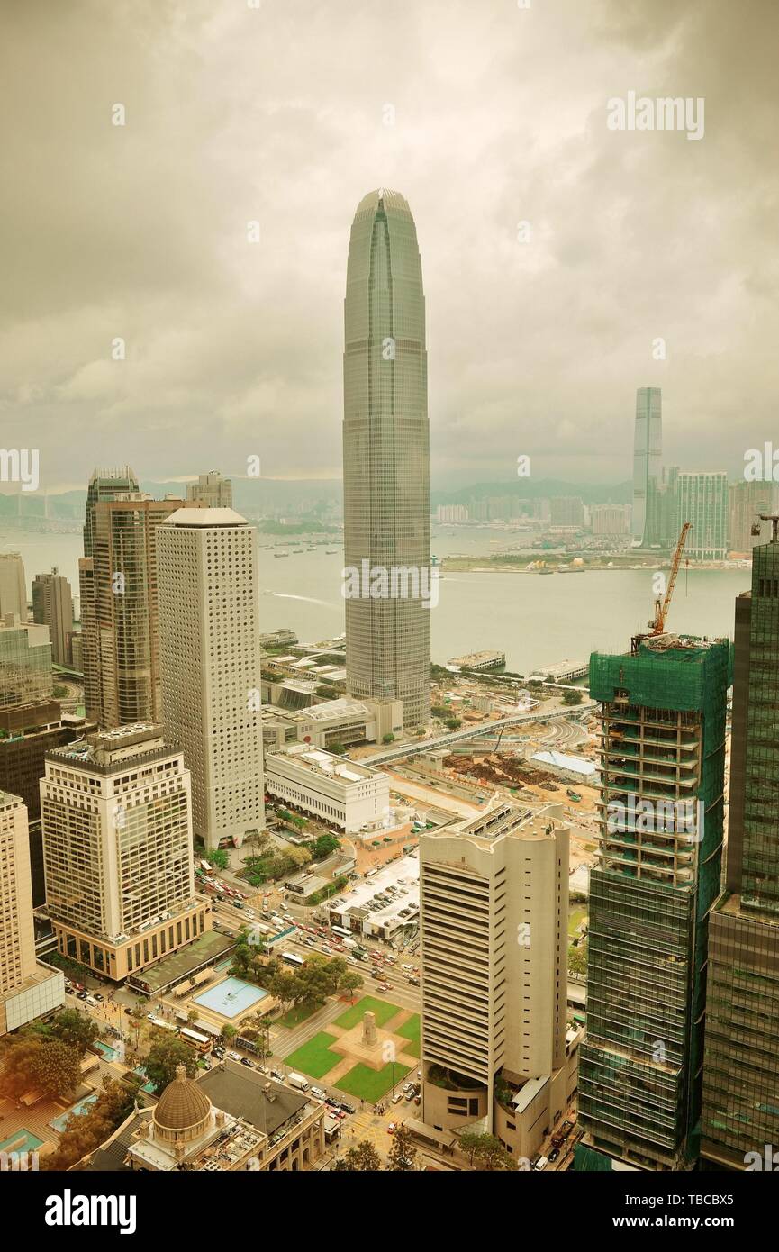 Victoria Harbor aerial view and skyline in Hong Kong with urban ...