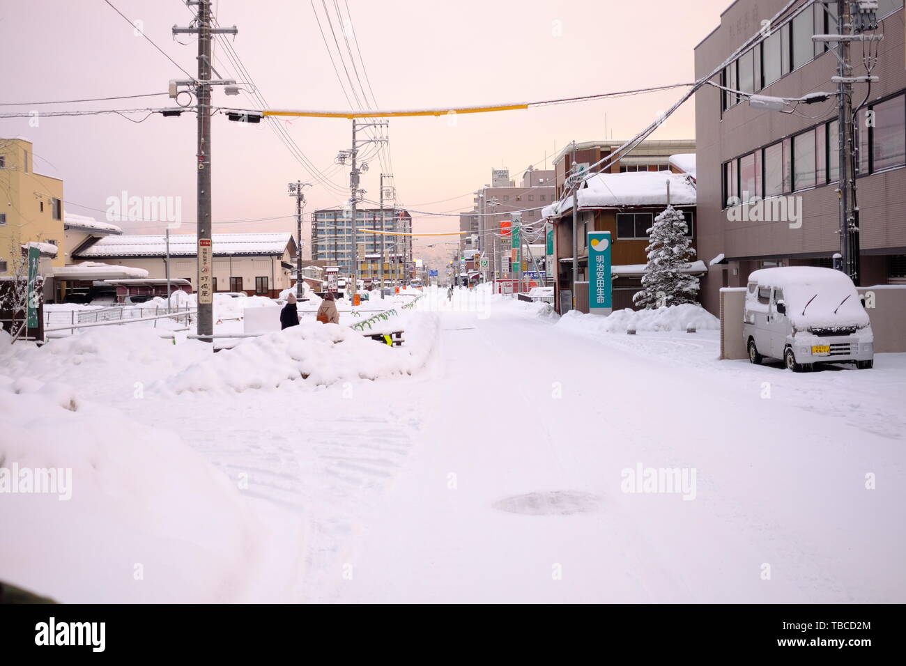 Takayama city in winter snow Stock Photo