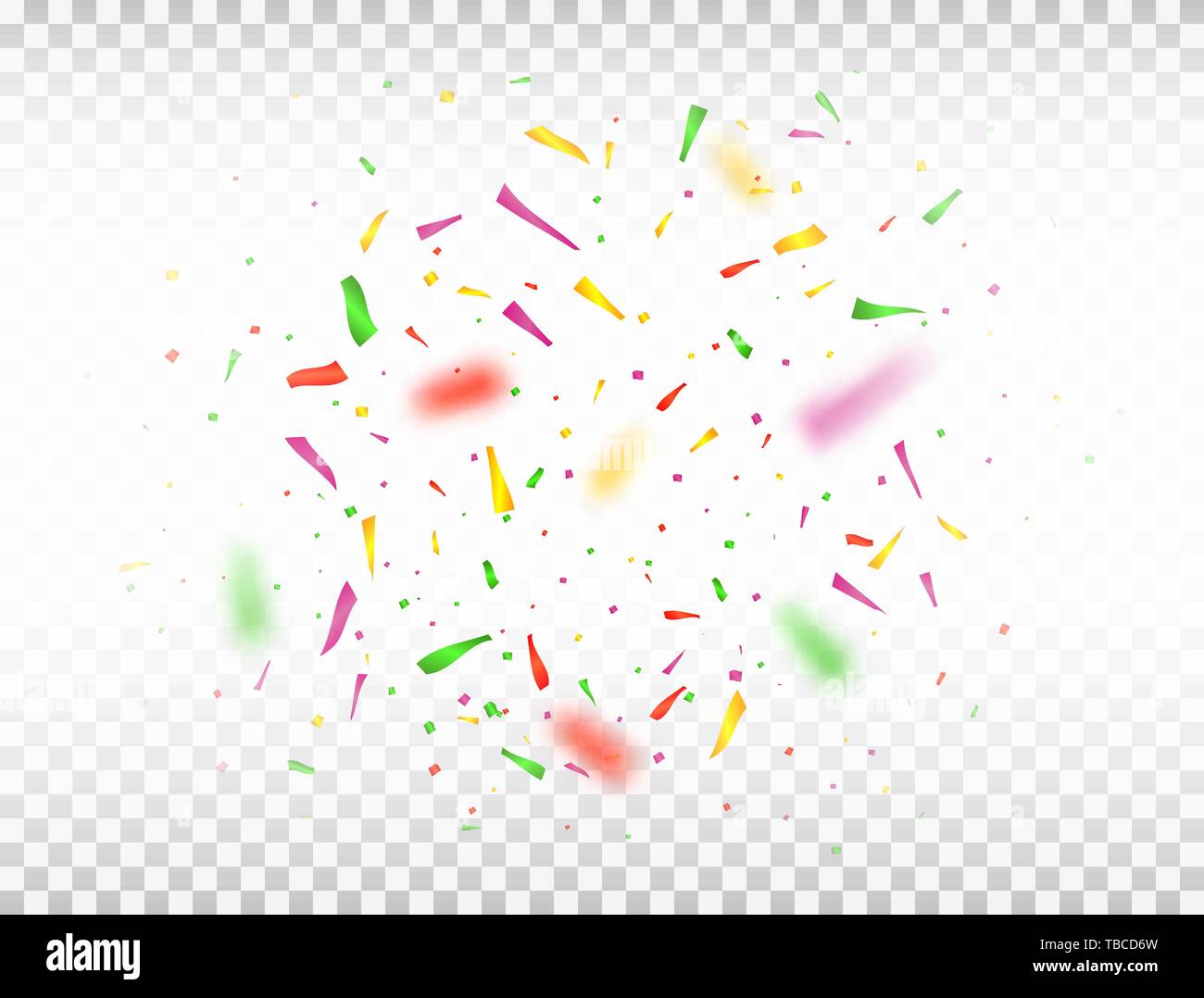 Bright colorful confetti isolated on transparent background. Defocused ...