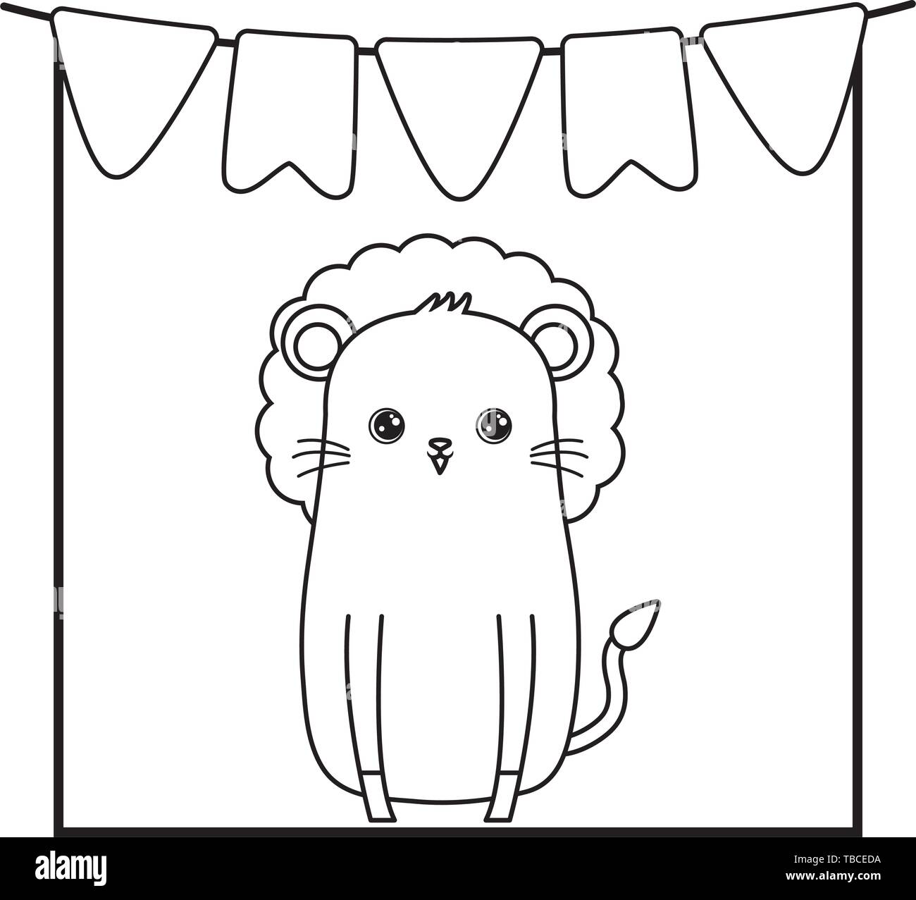 cute lion animal with garlands hanging vector illustration design Stock ...