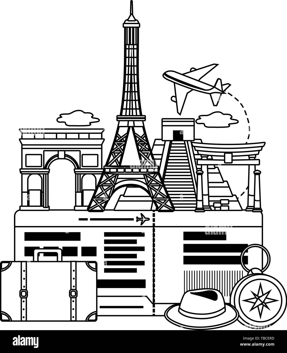 landmark icon set design, Travel trip vacation tourism journey and ...