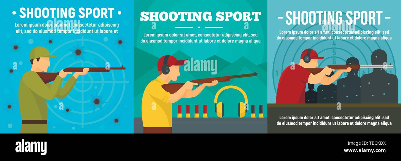 Shooting sport banner set. Flat illustration of shooting sport vector banner set for web design Stock Vector