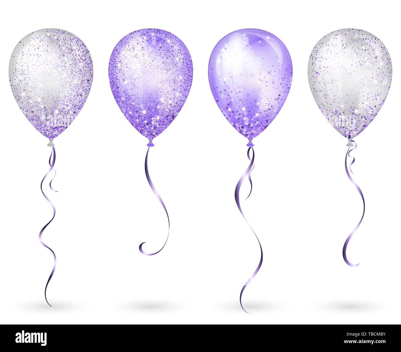 Flying Glossy White And Purple Shiny Realistic 3d Helium Balloons