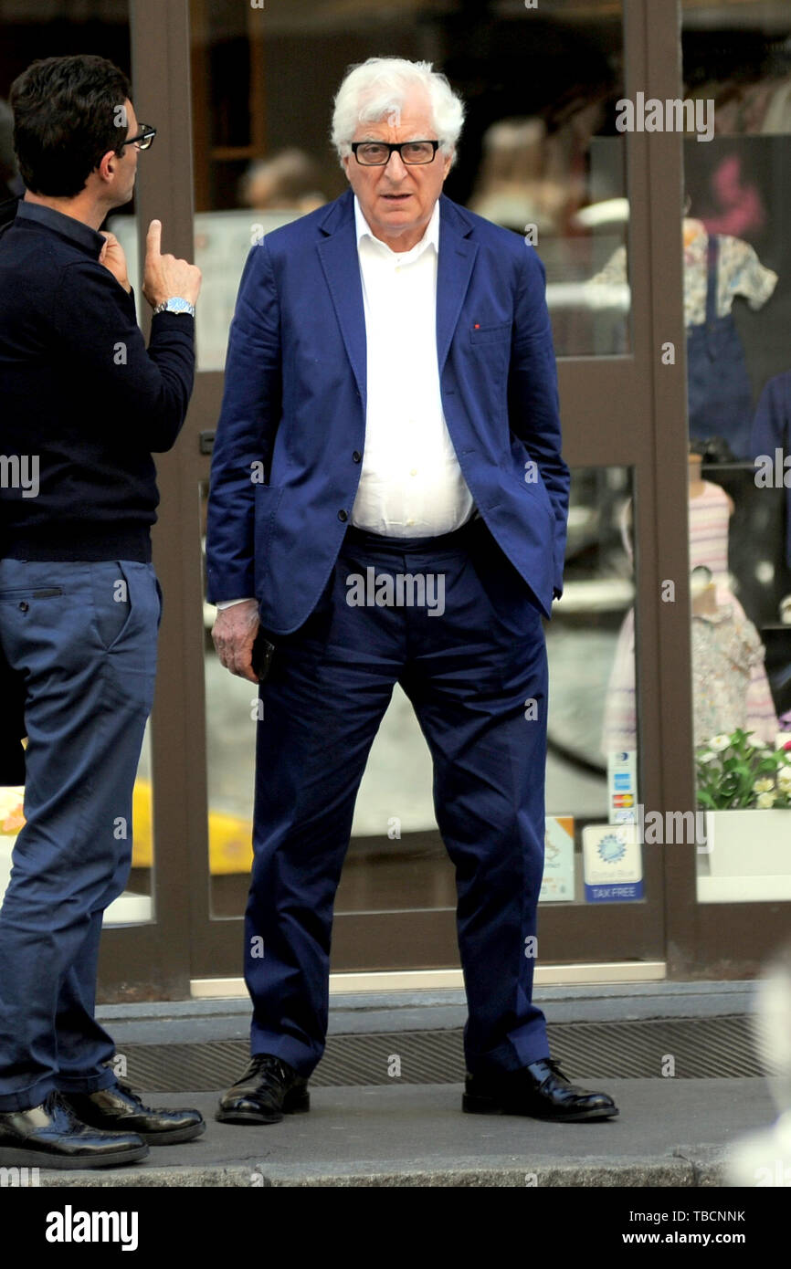 Patrizio Bertelli, CEO of Prada, dining with his wife in the centre of  Milan, Italy. Featuring: Patrizio Bertelli Where: Milan, Lombardy, Italy  When: 30 Apr 2019 Credit: IPA/WENN.com **Only available for publication