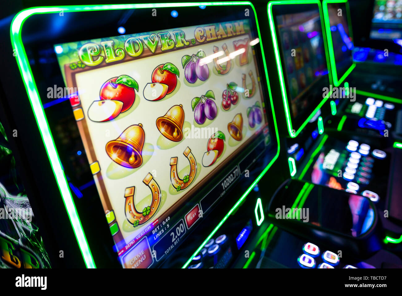 Computer monitor of slot machines in casino equipment exhibition. Gambling  Stock Photo - Alamy