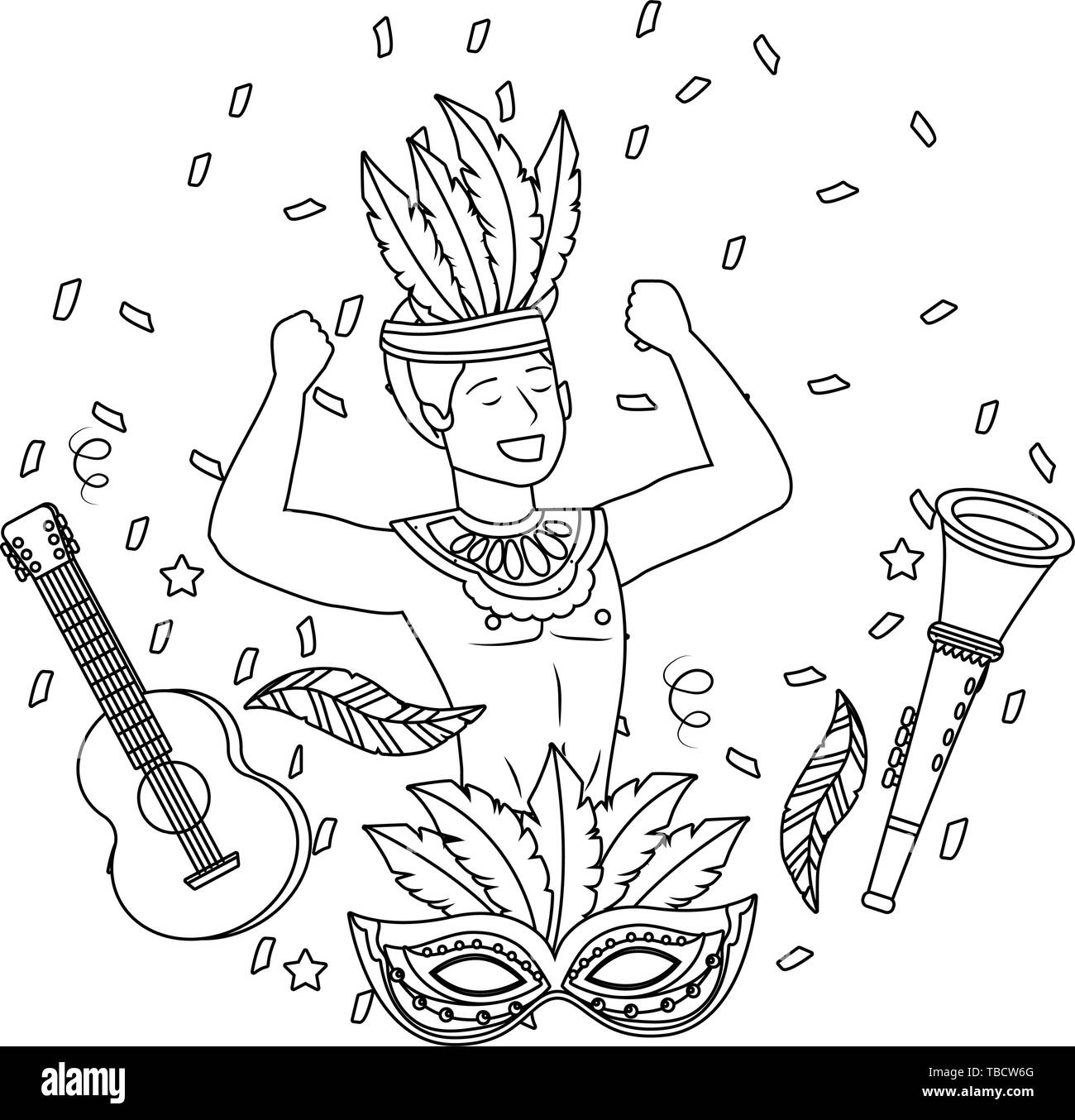 afro man celebrating with guitar, mask, and trumpet brazil carnival vector  illustration graphic design Stock Vector Image & Art - Alamy