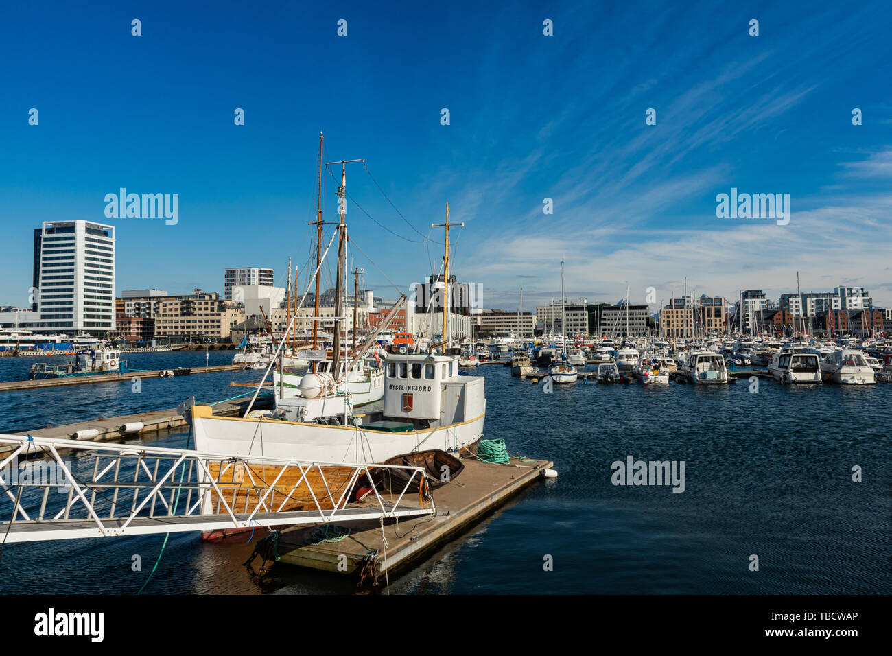 BODO, NORWAY MAY 22, 2019 View of the marina and sailing boats