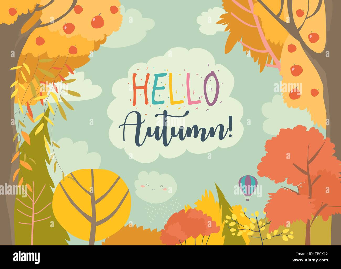 Cartoon frame with autumn forest. Hello autumn Stock Vector Image & Art -  Alamy