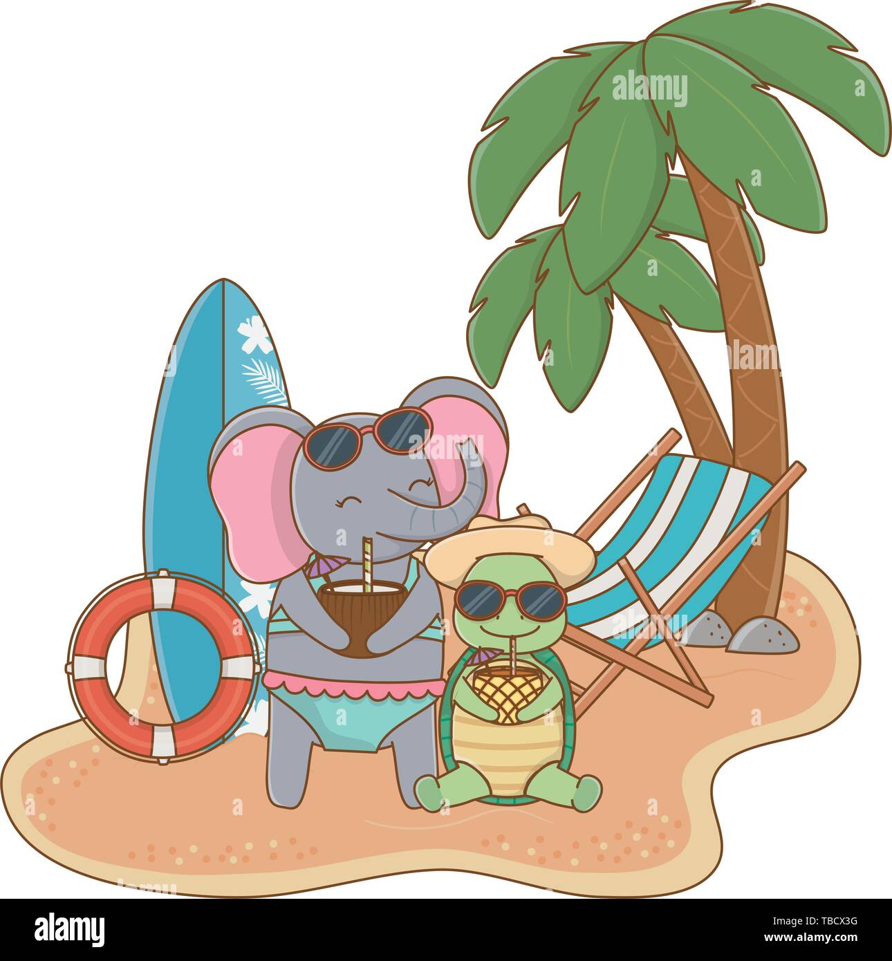 cute animals friends elephant with baby turtle enjoying summer time  vacations holidays cartoon vector illustration graphic design Stock Vector  Image & Art - Alamy