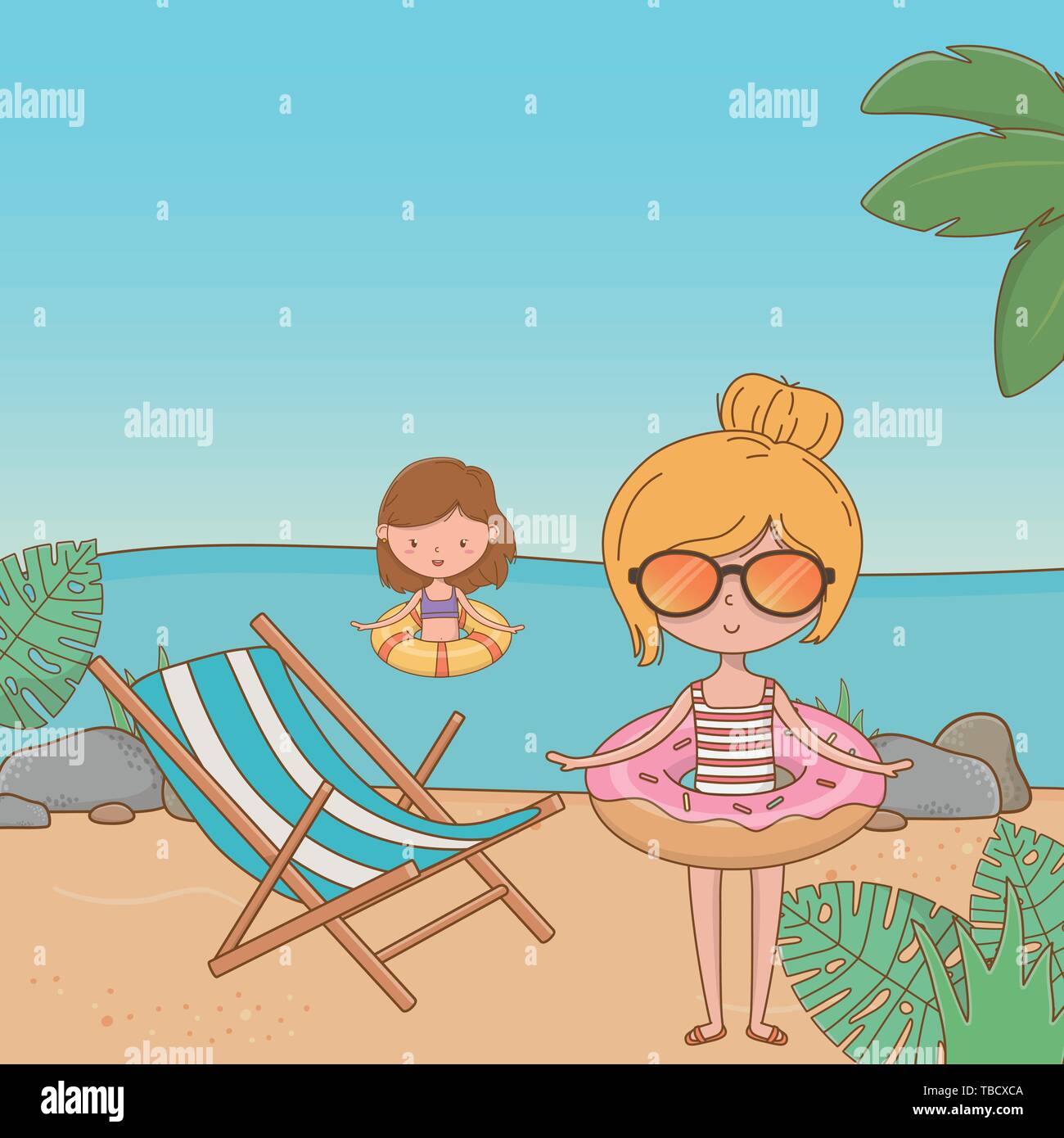 Children enjoying a summer vacation on beach Vector Image