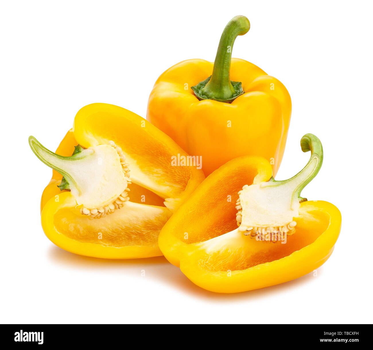 sliced yellow bell pepper path isolated on white Stock Photo
