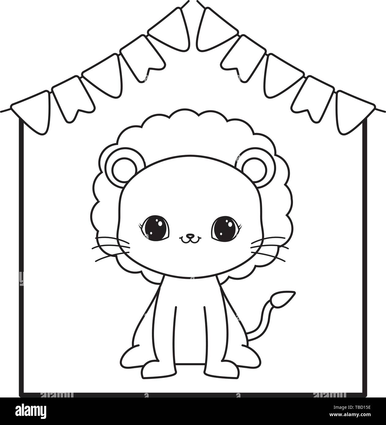 cute lion animal with garlands hanging vector illustration design Stock ...