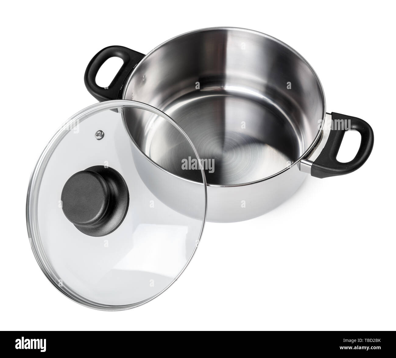 Stainless steel pots and pans isolated on white Stock Photo Alamy