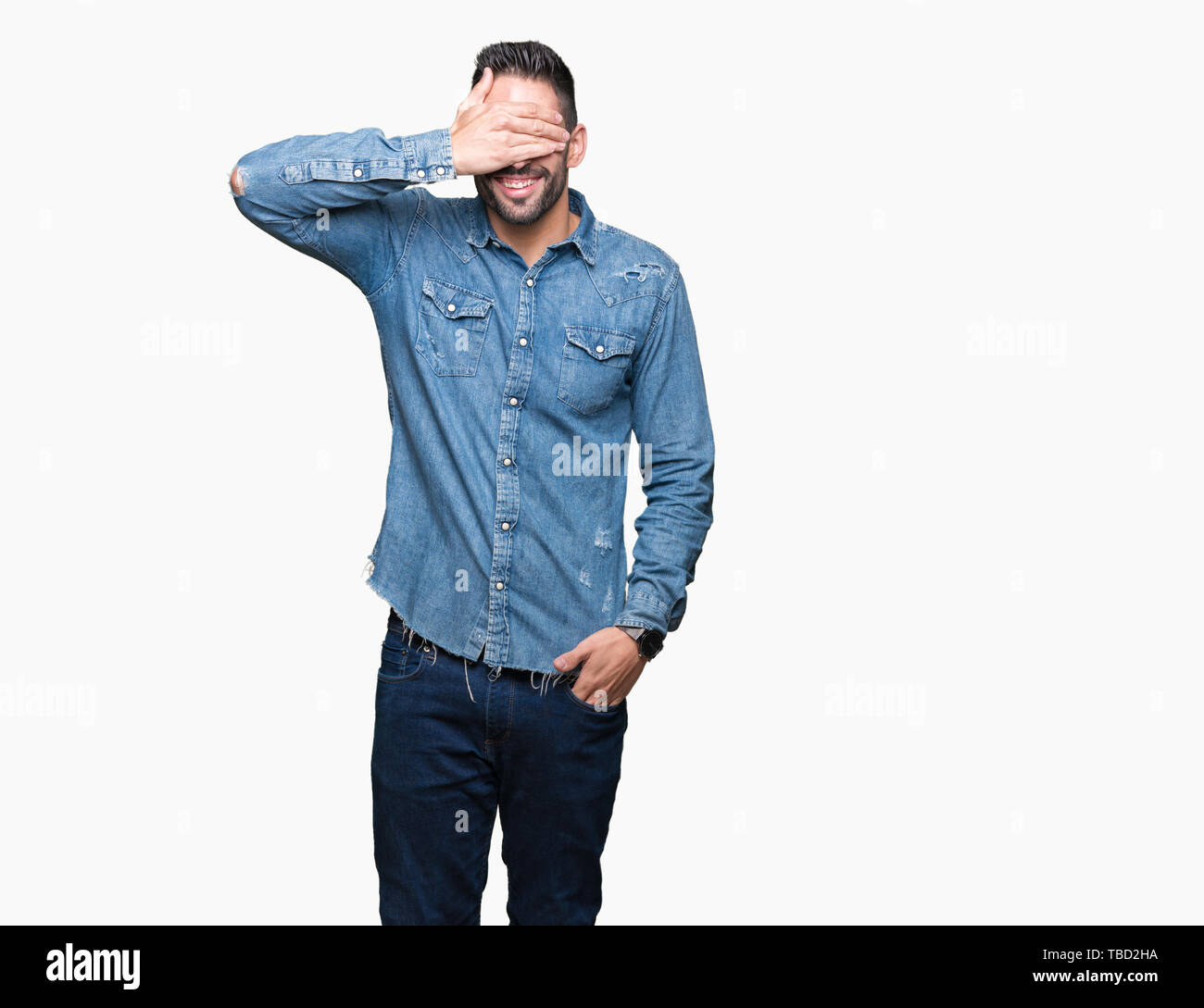 Young handsome man over isolated background smiling and laughing with ...
