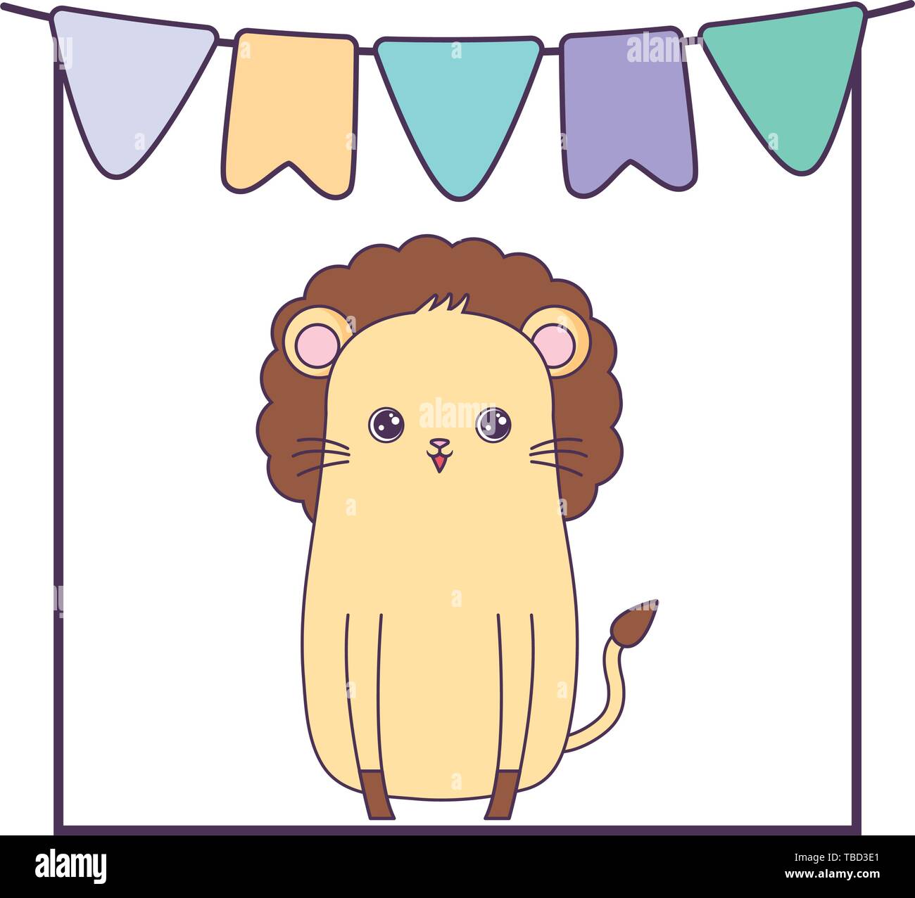 cute lion animal with garlands hanging vector illustration design Stock ...