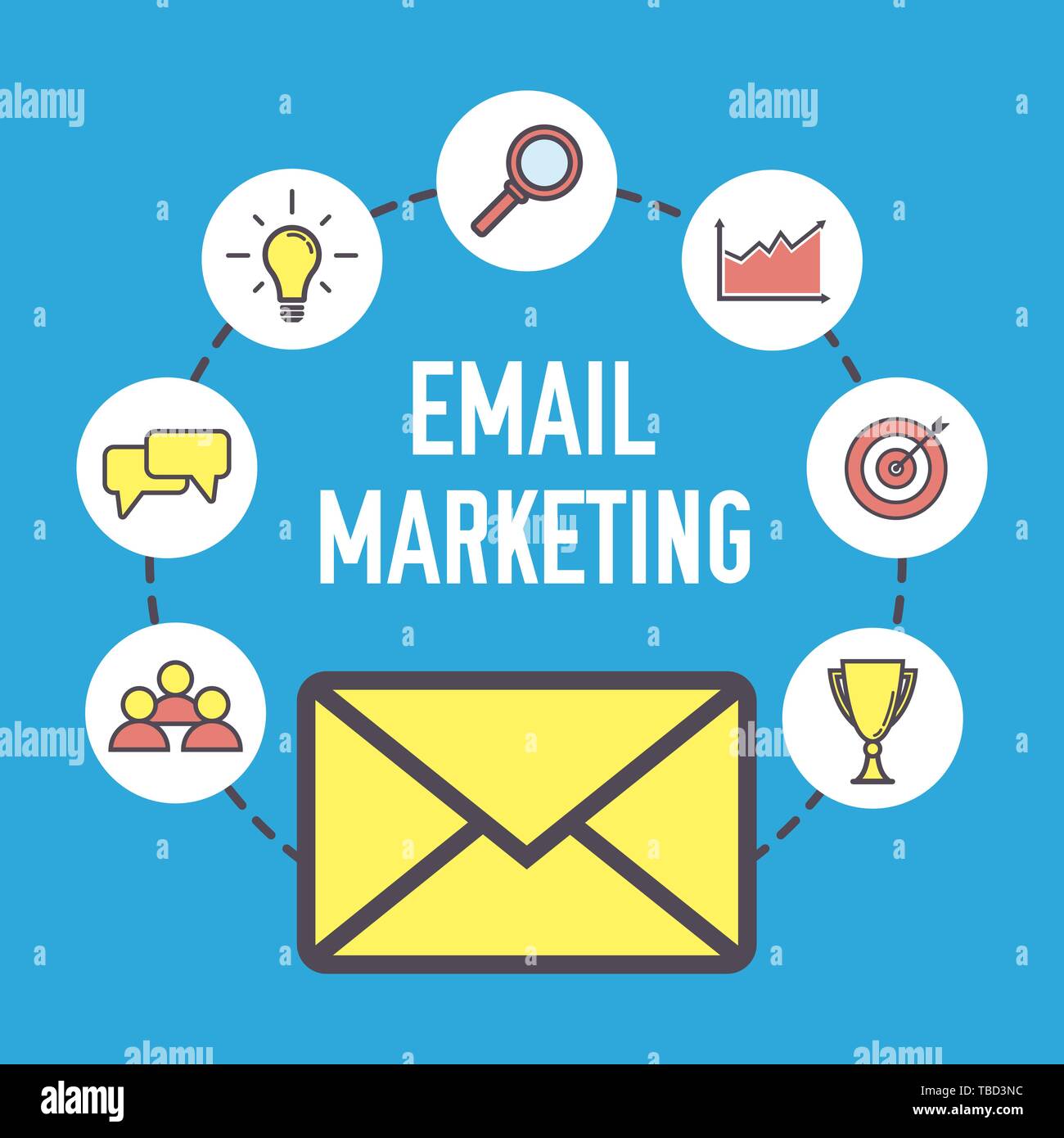 Email Marketing Design Flat Banner Concept With Icons Digital Marketing Vector Illustration On Blue Background Stock Vector Image Art Alamy