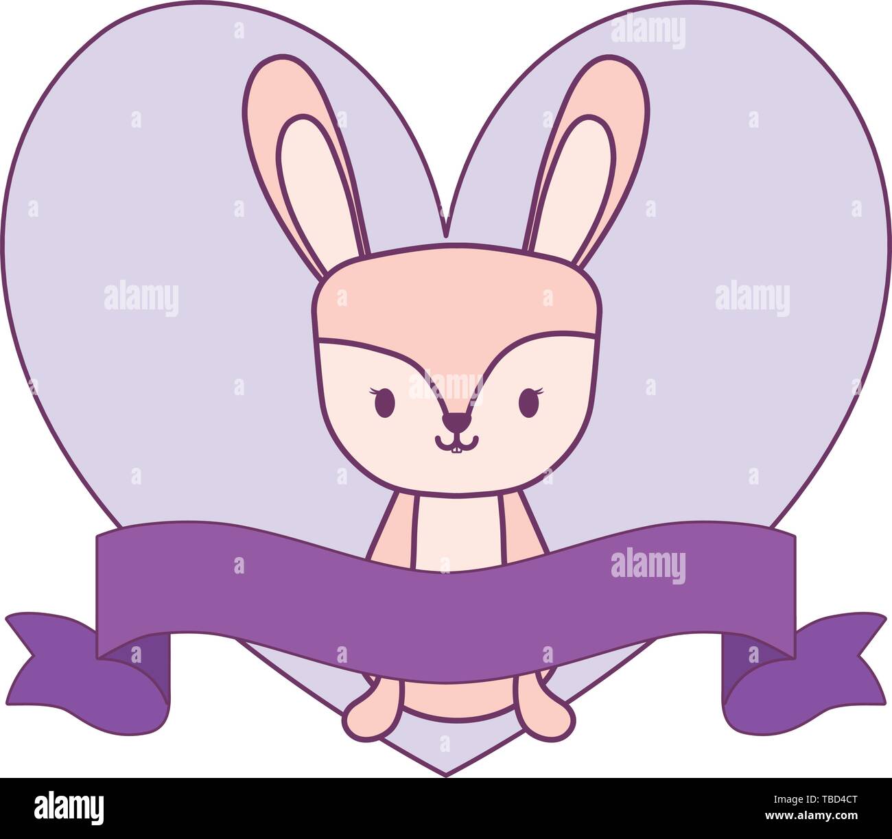 cute rabbit in frame with heart shape and ribbon vector illustration ...