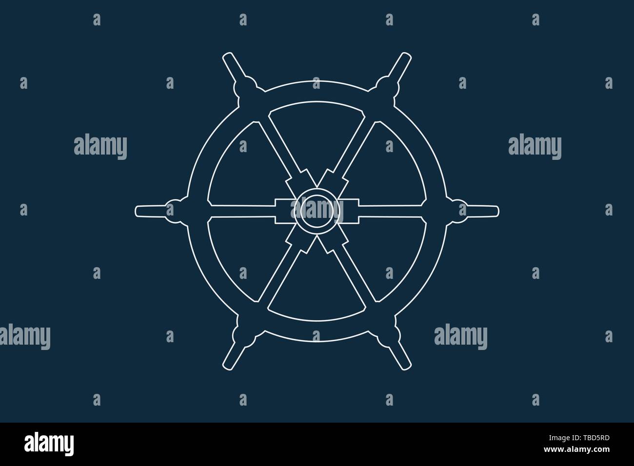 Line drawing vector of a ship or boat wheel on blue Stock Vector