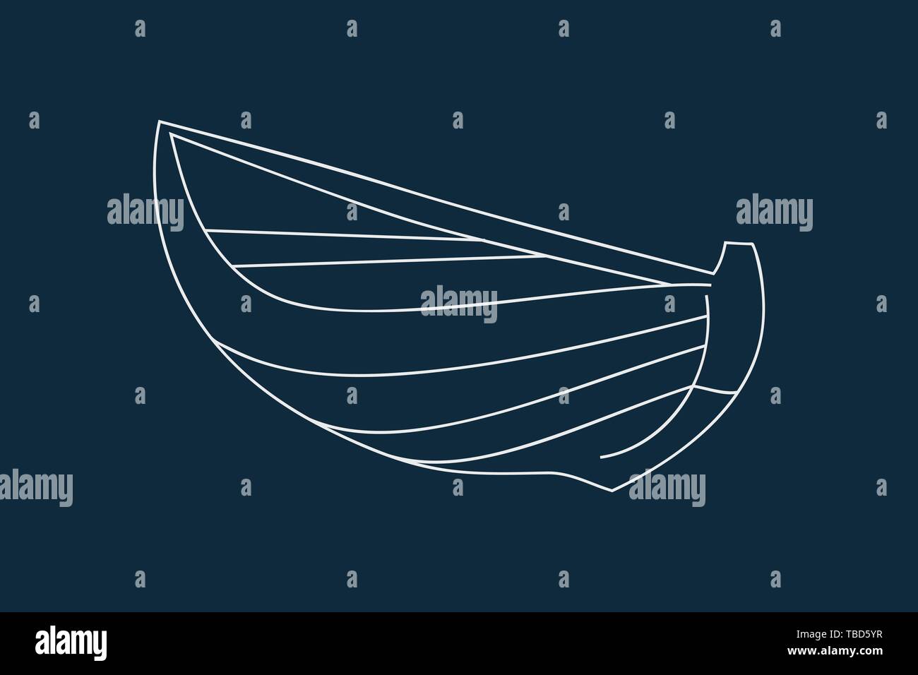 Line drawing vector of a wooden boat on blue Stock Vector