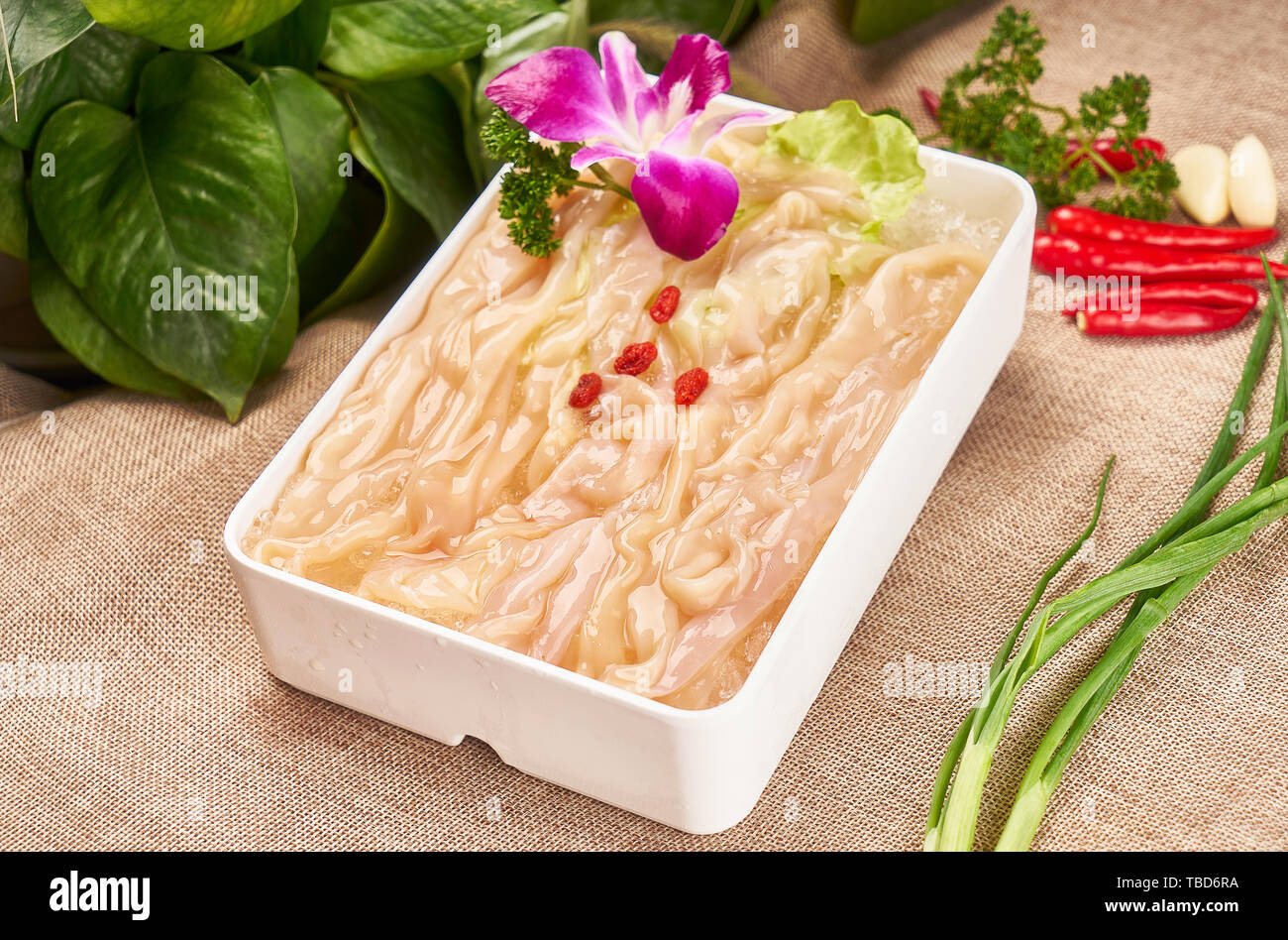Hot pot side dish raw duck intestine Stock Photo Alamy
