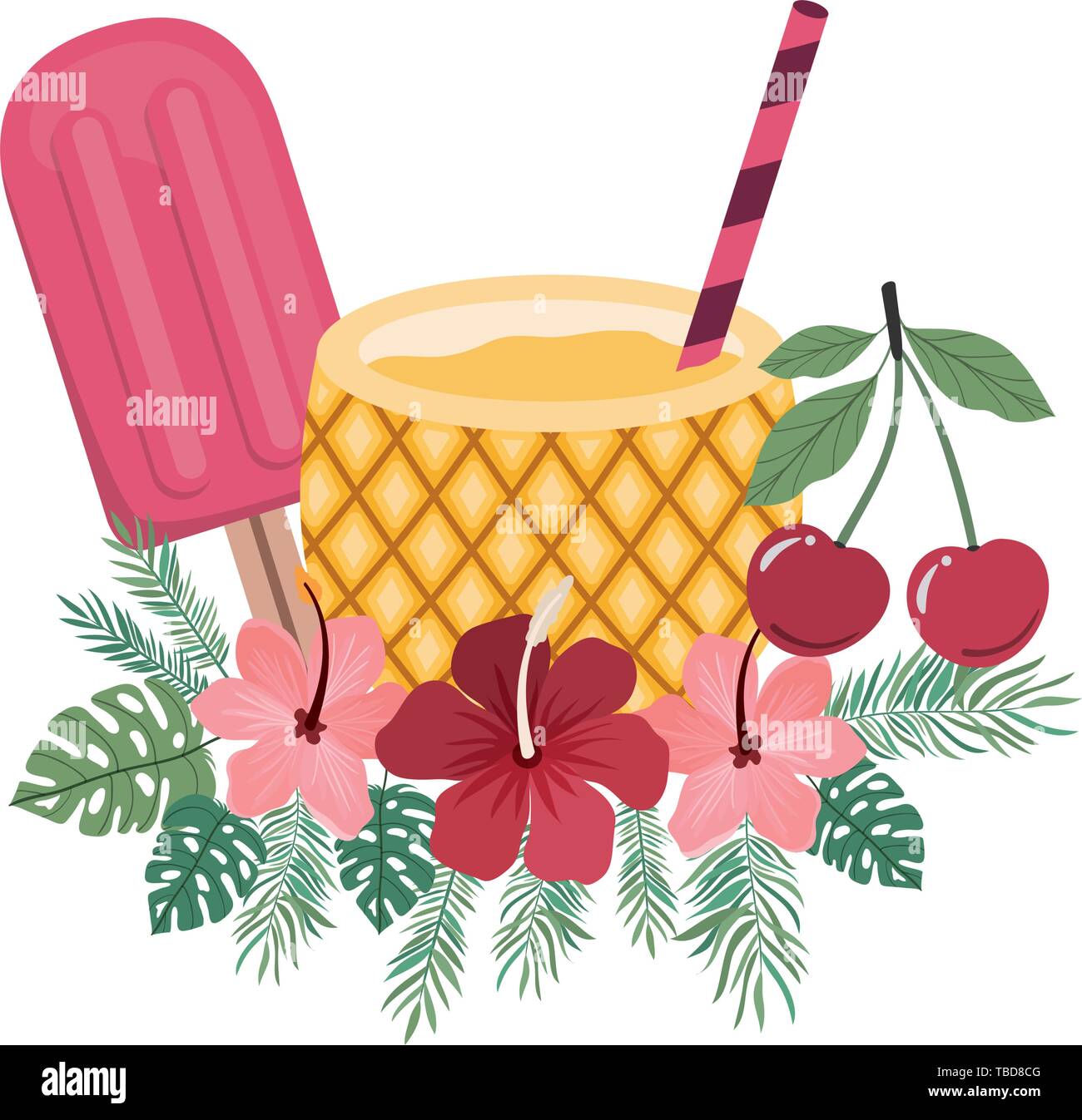 pineapple cocktail for summer on white background Stock Vector Image ...