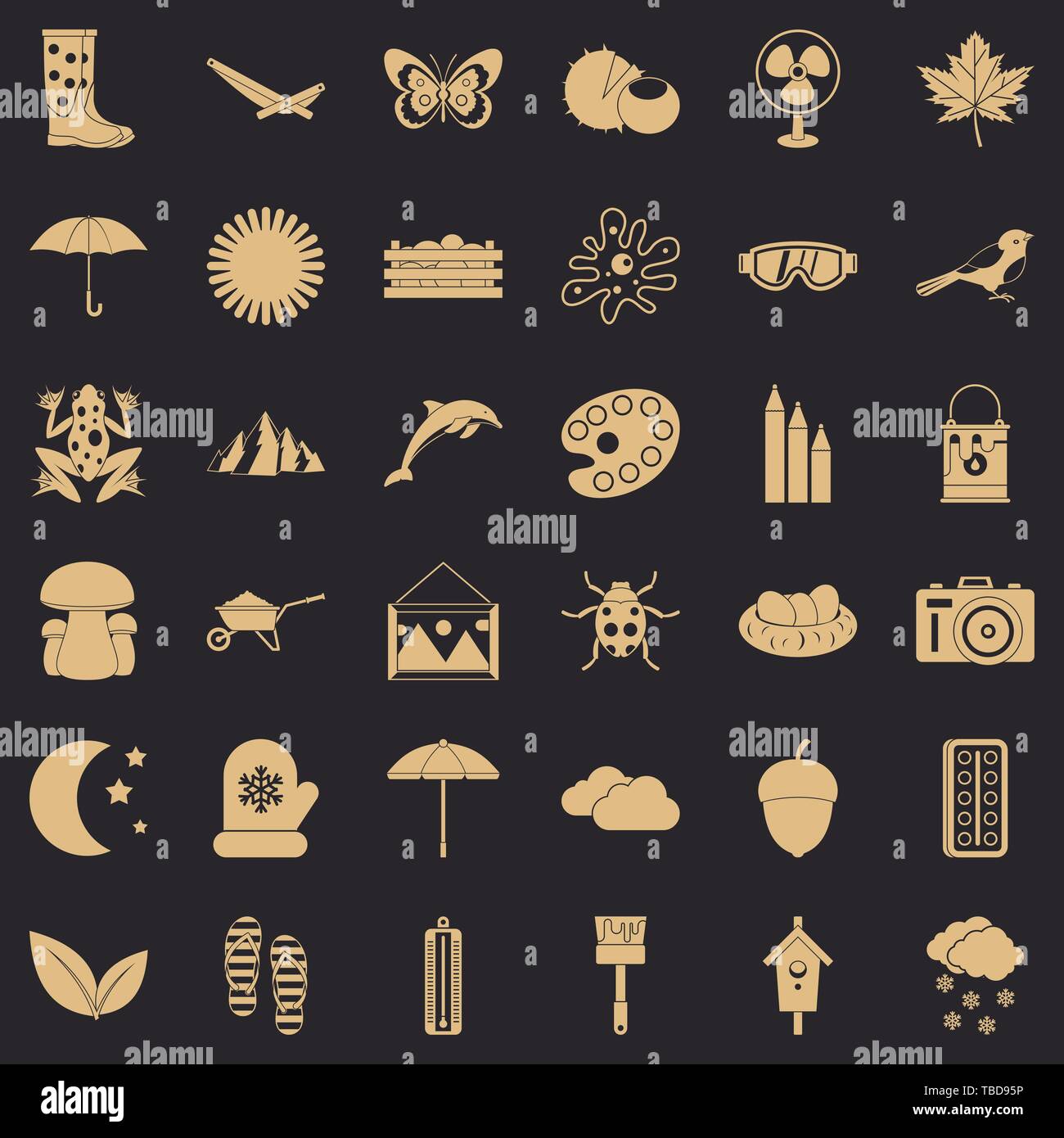 Summer icons set, simple style Stock Vector