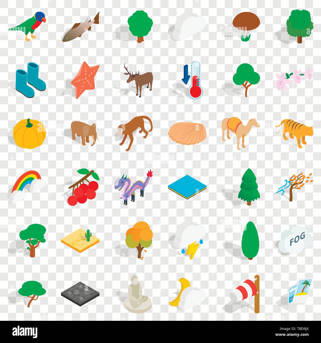 Jungle icons set, isometric style Stock Vector