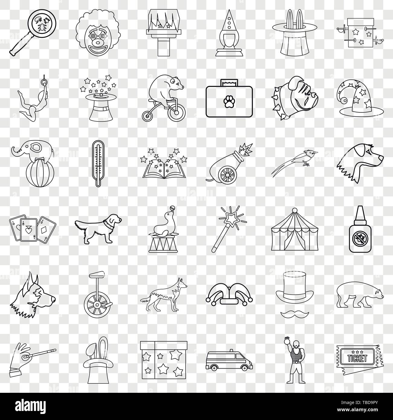 Circus icons set, outline style Stock Vector