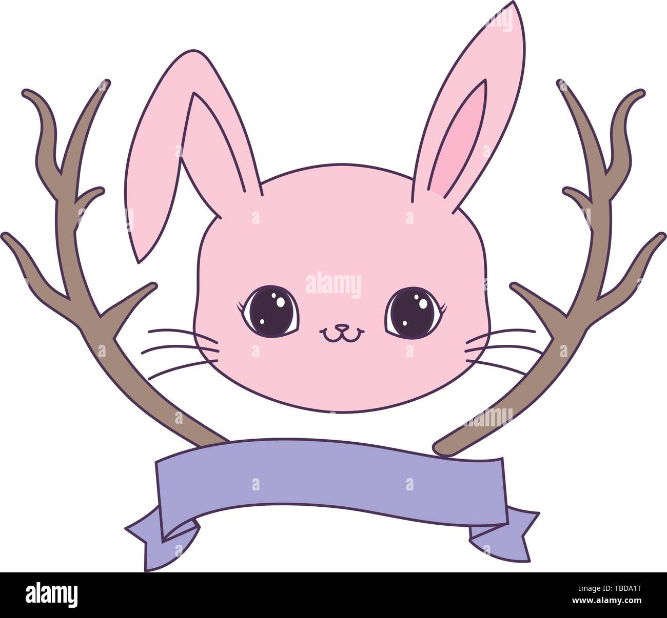 cute rabbit with tree branches and ribbon vector illustration design ...