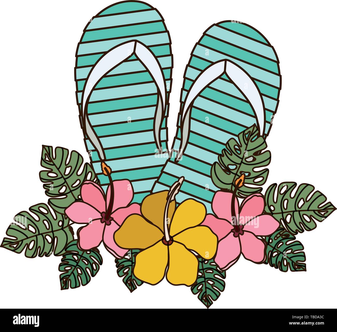 striped beach sandals on white background Stock Vector
