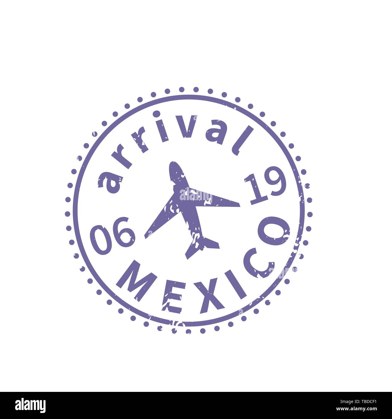 Mexico International travel visa stamp isolated on white. Arrival sign purple rubber stamp with texture Stock Vector