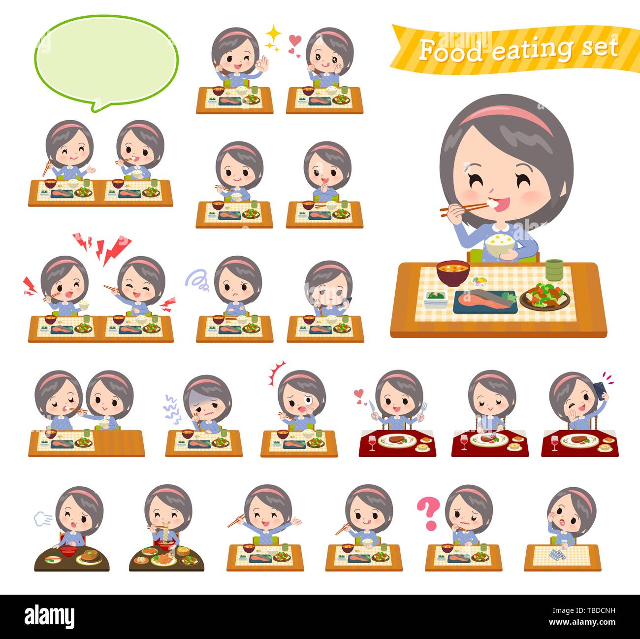 A set of girl about meals.Japanese and Chinese cuisine, Western style dishes and so on.It's vector art so it's easy to edit. Stock Vector