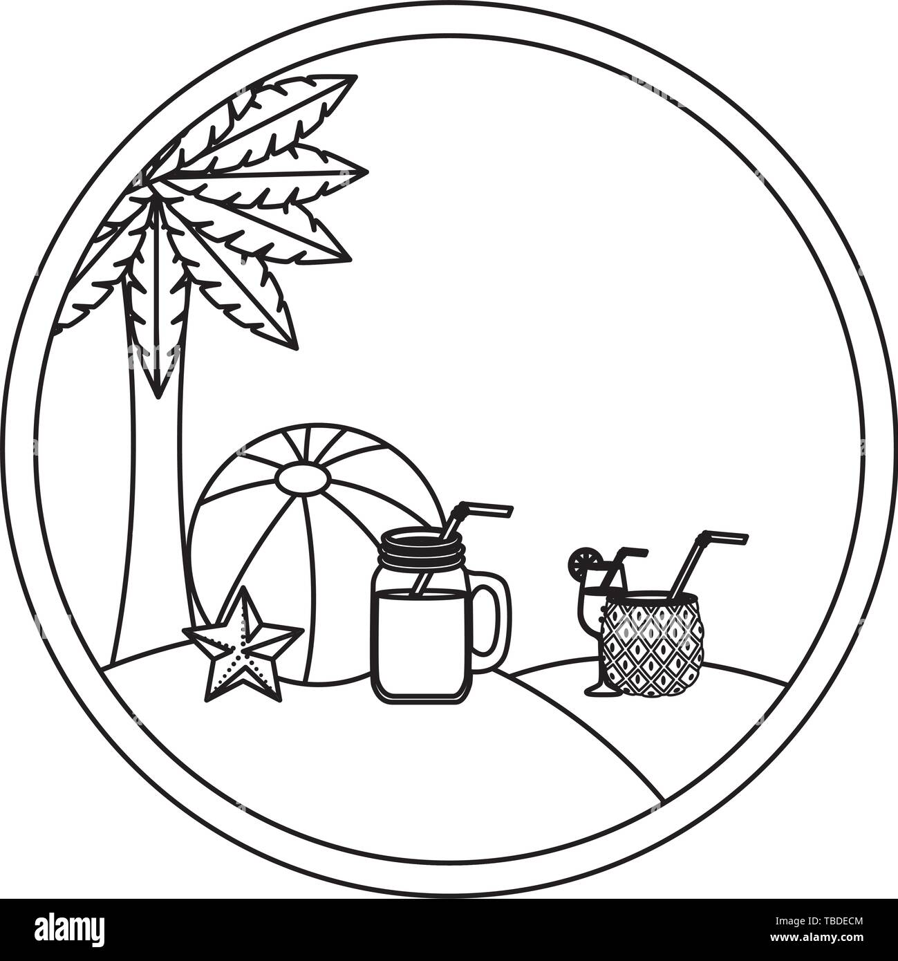 summer beach seascape with cocktails and balloon Stock Vector Image ...