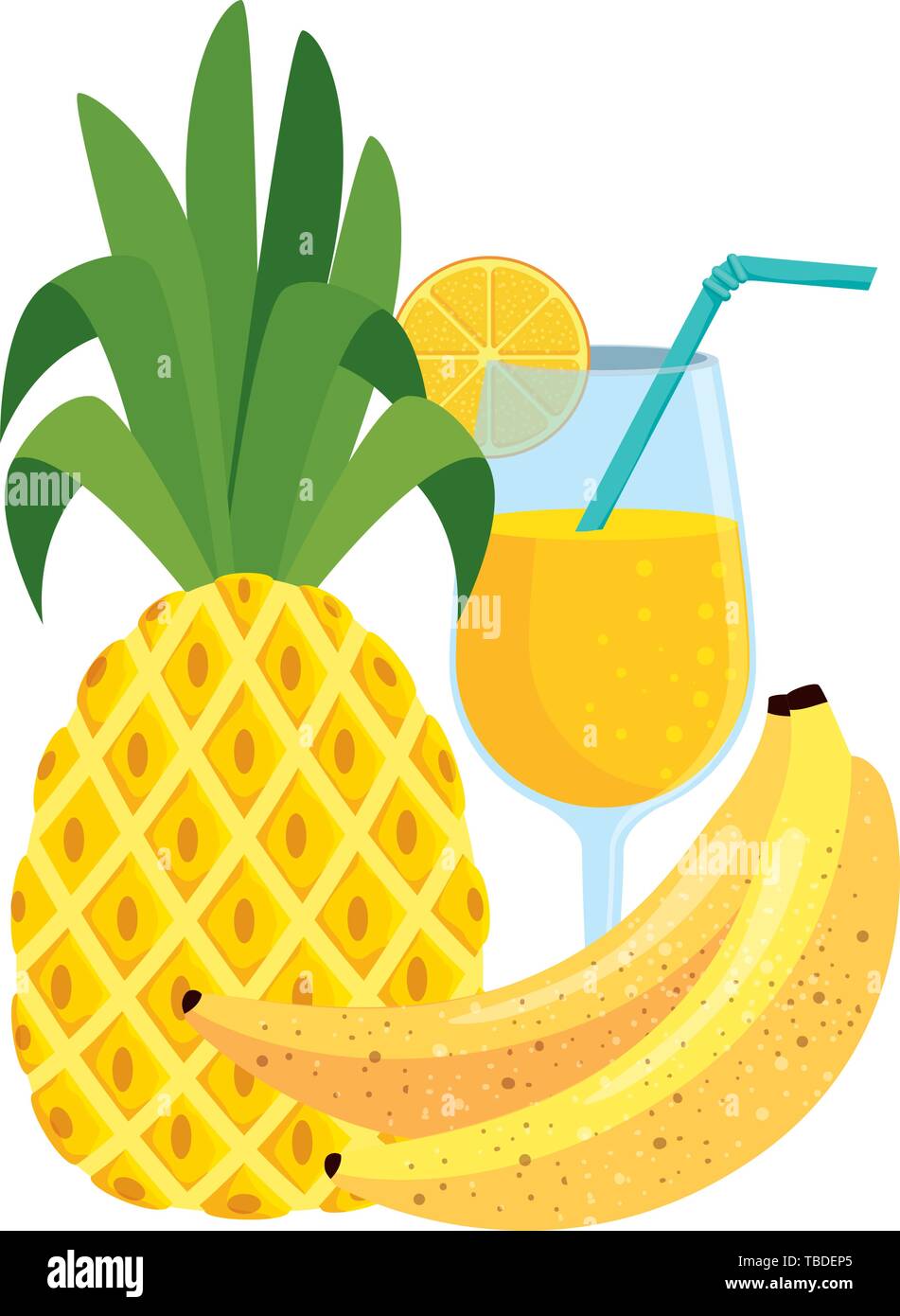 summer fresh fruit pineapple with cocktail and bananas Stock Vector ...