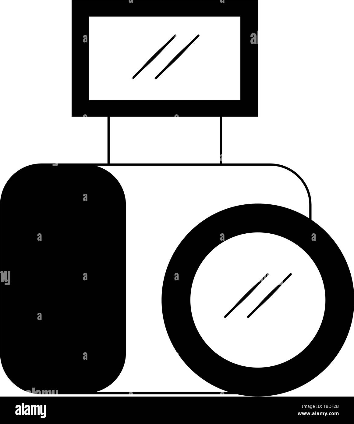 Photographic camera with flash isolated in black and white Stock Vector ...