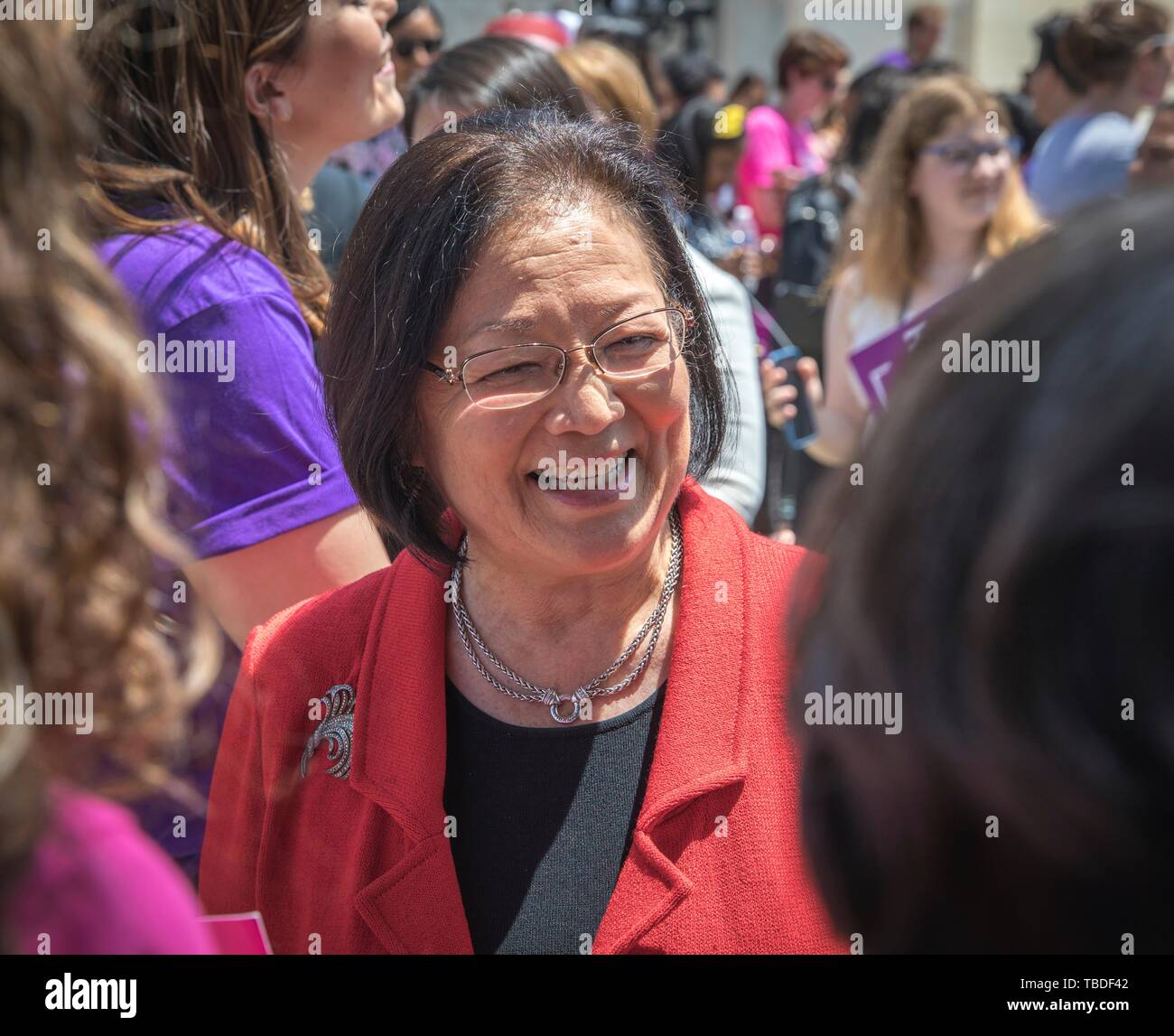 U.S. Senator Mazie Hirono attends a rally in support of pro-choice and women’s rights at the Supreme Court May 21, 2019 in Washington, DC. The protest was part of the national call to action following new state laws banning legal abortion in Republican states. Stock Photo