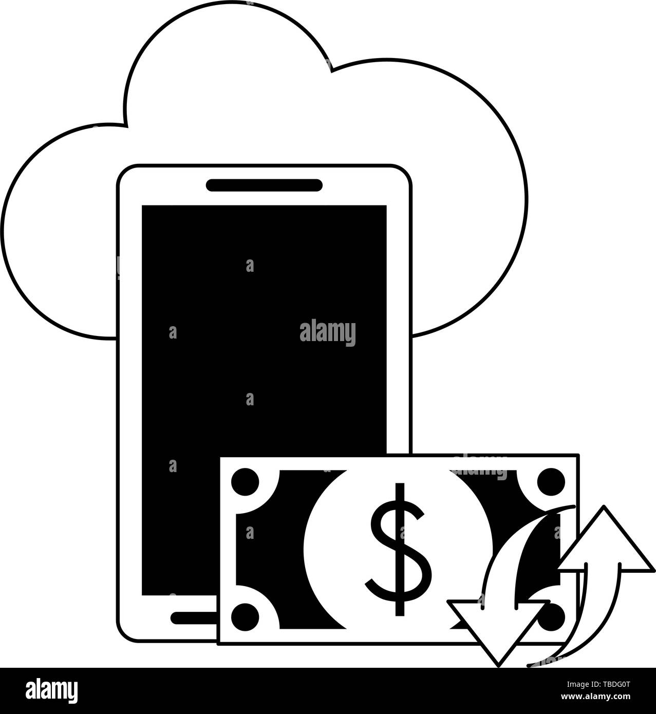 Cloud computing technology symbols in black and white Stock Vector ...