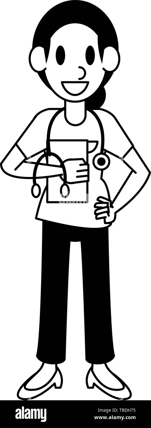 Doctor professional character cartoon in black and white Stock Vector ...