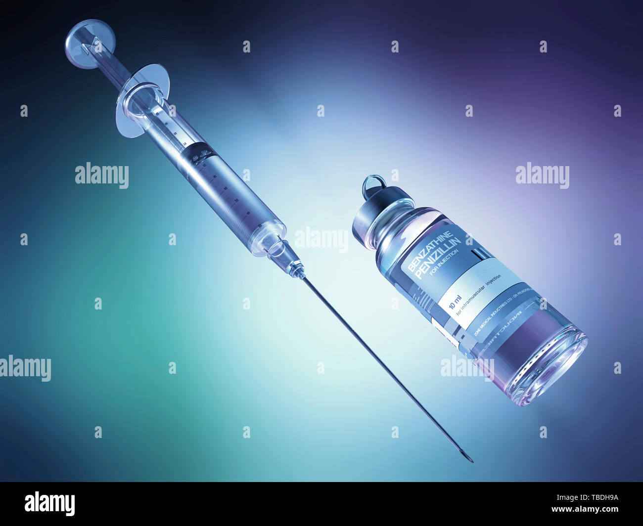 Syringe and a penicillin vial, illustration. Stock Photo